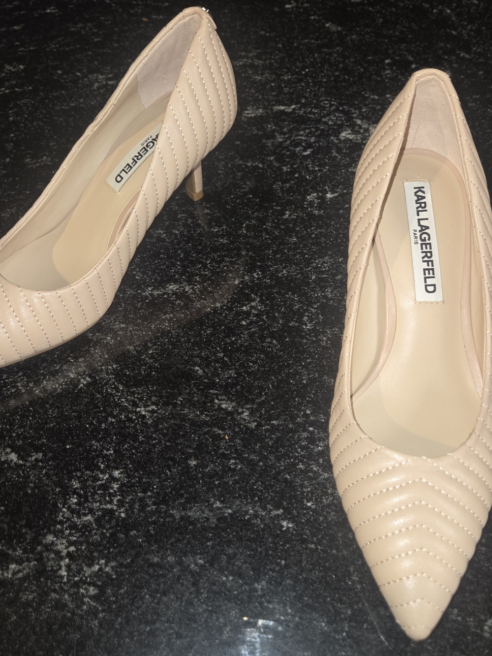 Karl Lagerfeld Women's Nude Quilted Pointed-Toe Kitten Heel Pumps